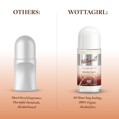 Image of Layer'r Wottagirl 100% Vegan Vanilla Twist Roll On for Women 50ml | Alcohol-free 48H odour protection with creamy coconut, lily & vanilla notes. 100% vegan roll on for daily freshness.