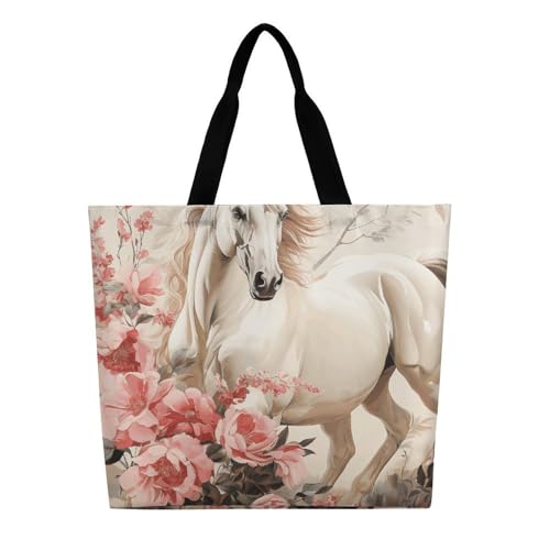 Horse Image Large Grocery Tote Bag Women Fashion Handbag Duty Reusable Shoulder Bag for Travel Vacation Shopping Beach Bags3