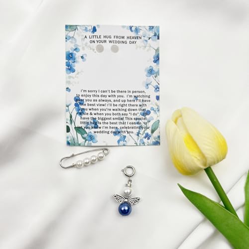 Something Blue Guardian Angel Bridal Charm, Memorial Wedding Bouquet Charm, Hug from Heaven Keepsake for Bride, Wedding Gift in Memory of Mom or Dad, Remembrance Gift (Heaven)2