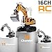 ViRockSign Remote Control Excavator Toys for Boys,16 Channel RC Excavator Construction Toys with Metal Shovel & Light,Simulated Smoke,Christmas Birthday Gift Toy for Boys 3-5 4-7 8-12 Year Old Kids