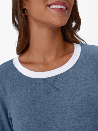 Image of AUTOMET Womens Color Block Long Sleeve Shirts Oversized Crewneck Casual Top
