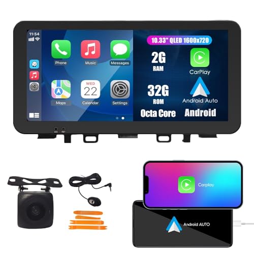 Wostoke Car CarPlay Android Auto Navigation Stereo GPS Radio Reverse Camera Display 10.33" QLED Touchscreen Headunit Tablet Pad Media Player for Kia Rio 2017-2020, if Applicable Octa Core 2G+32G