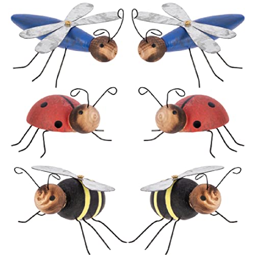 M2S Gifts Bug Decor, Garden Decorations, Flower Pot Figurines, Ladybug, Bee, Dragonfly Statues, Wood & Metal Insects, Cute Ornamental Figures, Small Set Of 2 (Dragonfly Decor) #TOP4
