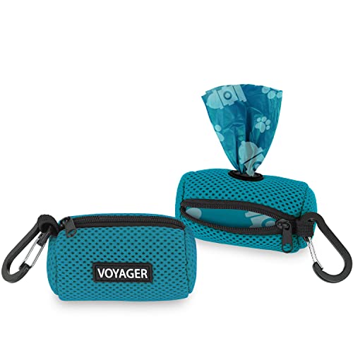 Image of Best Pet Supplies Dog Poop Bag Holder Leash Attachment with Reusable Dispenser for Travel, Walking, Park, and Outdoor Use, Durable with Clip-On - Turquoise, Pack of 2, Mesh Dispenser w /30 Bags