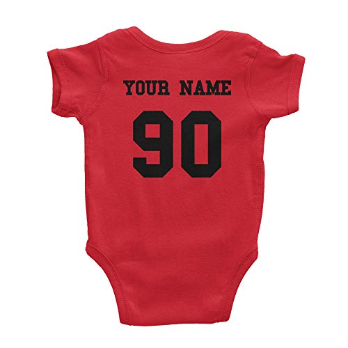 Hockey Custom One Piece Bodysuit for Baby – Personalized Name and Number (6 Months, Red)