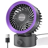 KinYiLO USB Desk Fan Small Quiet, Stepless Speeds Powerful Wind Mini Desktop Fan for Home Office Dorm Room, Personal Cooling Fan USB Powered, Compact Size Easy for Travel, Gray+Purple