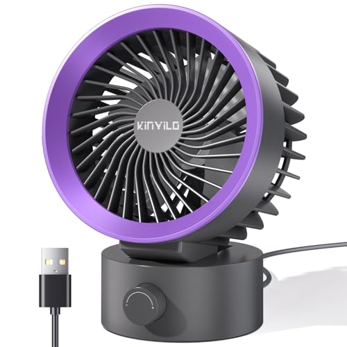 KinYiLO Mini USB Desk Fan, Small Tablet Fan for Home Office Dorm Desktop, Stepless Speeds Quiet Operation, Personal Cooling Fan USB Powered, for Office Dorm Laptop Computer, Gray+Purple