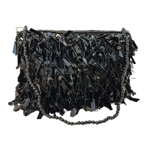 Bolsa Feminina Clutch Contas Brilhosas Festa Balada Noite (Preto, Pequeno)