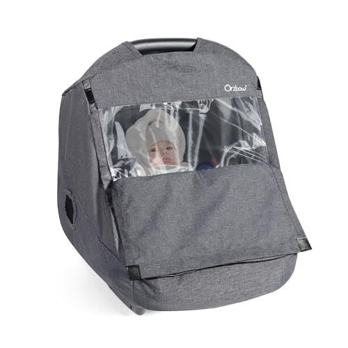 Orzbow Hiver Habillage Pluie Cosy Universel, Pluie Couverture Siege Auto Bebe Hivers avec Porte Fermeture Éclair Transparente a L'avant, Lavable en Machine,...