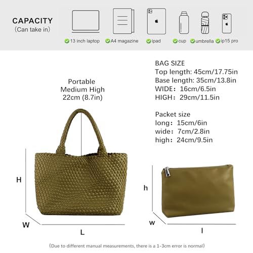 Image of Woven Tote Bag Womens Purse Vegan Leather Shoulder Handbags Fashion Summer Beach Tote Bags Large Travel Totes