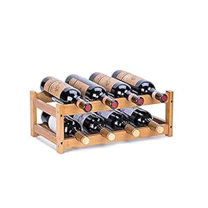 Wine Rack, Natural Bamboo Wine Storage Rack Countertop Wine Display Shelf Wine Bottle Holder (2-Tiers 8-Bottles)