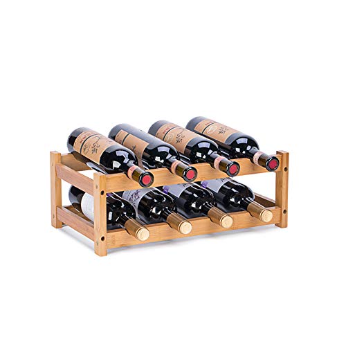 Wine Rack, Natural Bamboo Wine Storage Rack Countertop Wine Display Shelf Wine Bottle Holder (2-Tiers 8-Bottles)
