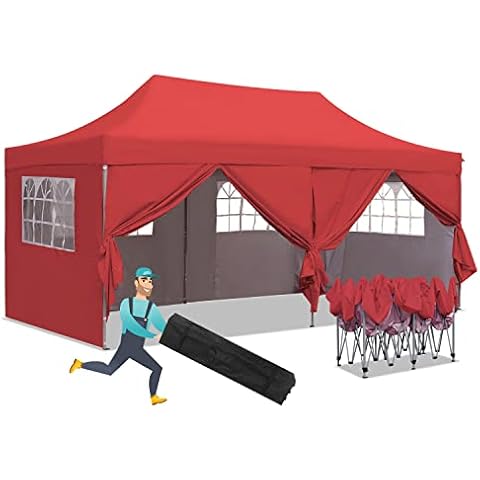 10x20 ft Instant Pop up Canopy, Wonlink Party Tent Folding Heavy Duty Gazebos with Removable Sidewalls and Wheeled Bag Waterproof Red Cover