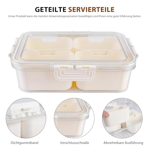 HOSPAOP Snackteller mit Fächern, Snackschale mit Deckel, Kunststoff Snackbox Snack Schalen Set Auslaufsicher, Snacktablett Organizer für SüßIgkeiten Candy Veggie Keks Nüsse Desserts Obst