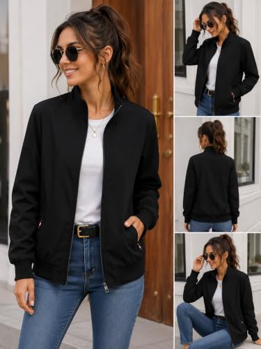 Image of Tagas Women's Casual Bomber Jacket | Lightweight Zip-Up Jacket with Pockets | Full Sleeve Solid Color Outerwear for Winter, Travel & Daily Wear|oversized jecket|