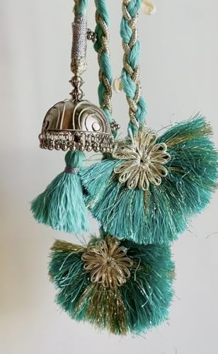 Image of Zippy Flora Handmade Boho Parandi /Paranda /Traditional Hair Accessory Braid Tassles /Hair Extension /Choti (Nazaakat Parandi (Turquoise Blue))