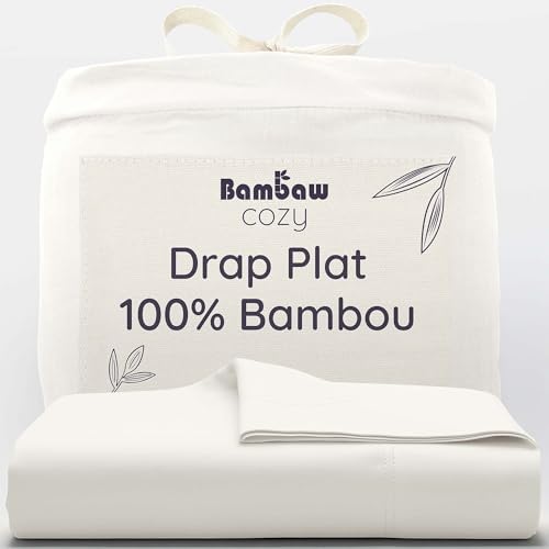 Bambaw Drap Plat Bambou 270x290 cm, Drap Rafraîchissant pour l'Été, Literie Hypoallergénique, Antiacarien et Anti-Transpiration, Linge Lit Deux Places, Certifié Oeko-TEX® Standard 100 (Ivoire)