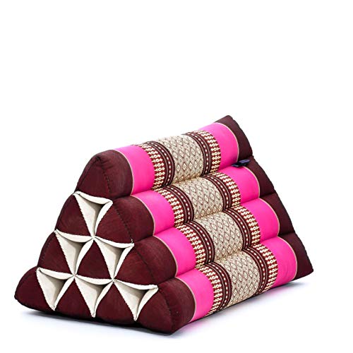 Image of Leewadee Triangle Cushion - Comfortable Backrest for TV or Reading, Incline Pillow for Relaxing Made of Kapok, 20 x 13 x 13 inches, Auburn Pink