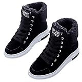 [TRVELBETT] ムートンブーツ レディース スノーブーツ 滑らない スニーカー おしゃれ スキーシューズ 裏起毛 暖か ハイカット ふわふわ ショートブーツ 旅行 裹起毛 歩きやすい 防寒 雪靴 痛くない 冬 普段使い (ブラック,23.5 cm)