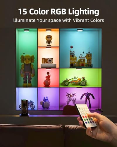 Image of EZVALO Under Cabinet Lighting, 1000mAh Rechargeable Puck Lights with Remote, 3 Color Temps & 12 RGB Motion Sensor Closet Lights Indoor, Dimmable Under Counter Lights for Kitchen (Wood Grain, 6 Packs)