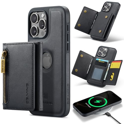 Étui portefeuille iPhone 16 Plus noir en similicuir avec compartiment espèces