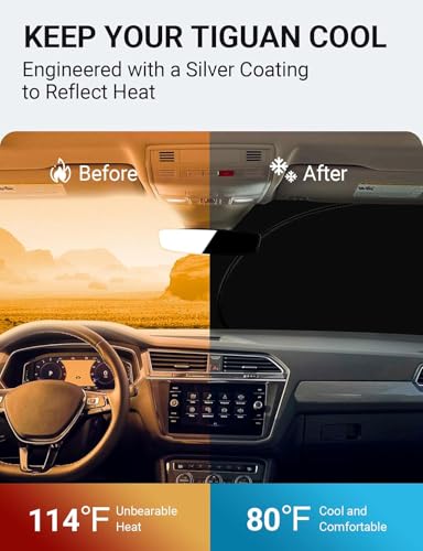Image of Proadsy 2026 Upgrade Front Windshield Sun Shade Foldable Sunshade Protector Custom Fit 2018-2024 VW Tiguan Crossover SUV Base Premium Limited Touring Accessories