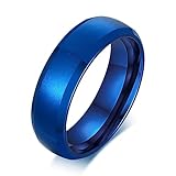 TTVOVO Mens Ring Brushed Matte Ring 6MM Blue Plated Ring for Men Women Unisex Stainless Steel Wedding Bands Engagement Ring Simple Ring Matte Finished Beveled Polished Edge Comfort Fit, Blue, Size 11