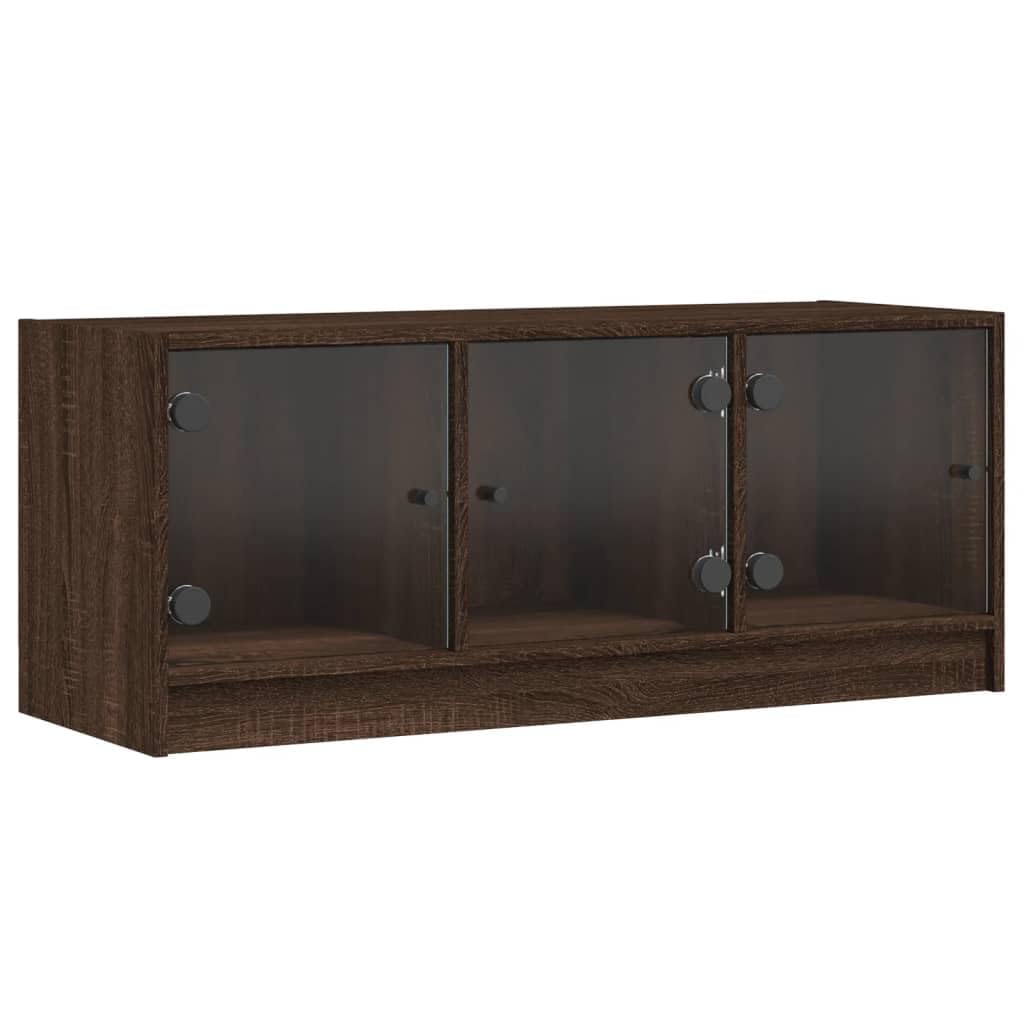 Mobile Porta TV con Ante in Vetro Rovere Marrone 102x37x42 cm Mobili Tv Soggiorno Tavolino Porta Tv Mobile Basso Tv Mobiletto Tv Basso per Camera Studio Cucina Soggiorno Camera Da Letto