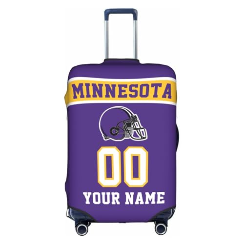 Image of Custom Minnesota Luggage Cover Personalized Football Style Suitcase Cover with Name Number Customized Washable Elastic Sports Travel Suitcase Protector for Business Vacation Gifts