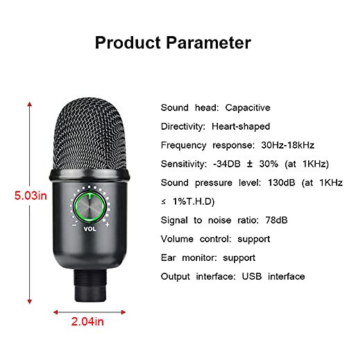 QGWZ USB-Mikrofon Metall-Kondensator-Aufnahmemikrofon für MAC- oder Windows-Laptop Voice Recording Studio mit… – Bild 5