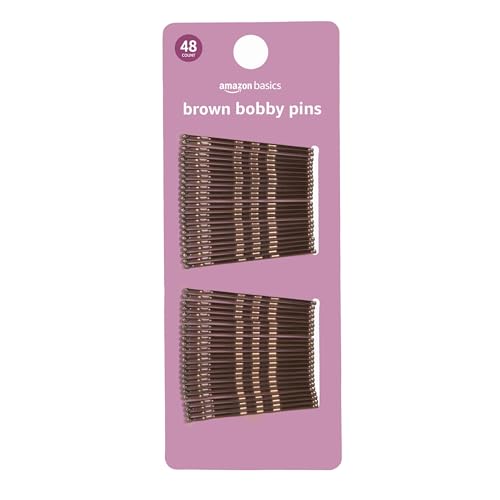 Amazon Basics No Slip Bobby Pins for All Hair Types Secure Hold Hair Pins for Updos Brunette Brown 48 Count