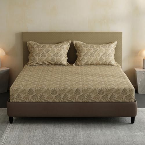 Image of Layers 100% Cotton Bedsheet for Double Size Bed | Lumina Floret Collection | 144 TC Soft & Breathable | Floral Print with 2 Pillow Covers | Wrinkle Free & Colorfast | 3 Piece Bedding Set - Brown