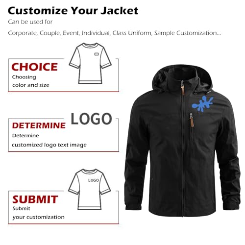 Custom Men's Outdoor Jacket Lightweight Waterproof Windbreaker Rain Coat Customize Your Logo Text2