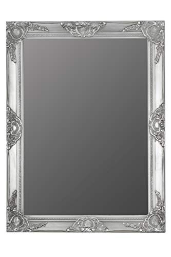 elbmöbel.de - Espejo de pared rectangular rústico con marco de madera envejecido con bordes biselados, ideal para el cuarto de baño, maquillarse y peinarse (62 x 52 cm), color dorado, madera, plata, 82 x 62cm