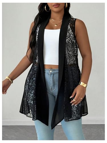 MakeMeChic Women's Plus Size Vest Floral Lace Sleeveless Open Front Summer Elegant Outerwear2