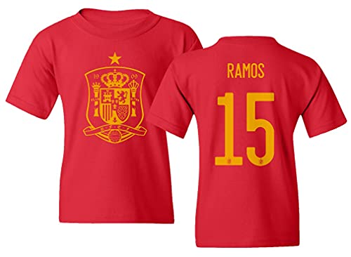 Europea Soccer 2020 Spain #15 Sergio Ramos Jersey Style Boys Girls Youth T-Shirt (Red, Youth - Large)