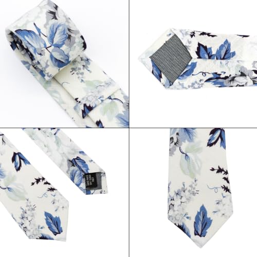 Image of Cotton Floral Ties for Men 2.76 inch Men's Skinny Tie Linen Flower Printed Neck Tie for Wedding Dating Party