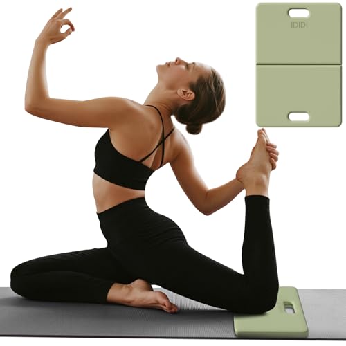 Foldable Yoga Knee Pads Cushion Knee Mat for Man Woman Kids (12 x 17 x 1 after folding) Non-Slip Folding Knee Pad with Hollowed Out Handle 1 inch Elbow/Knee Support Foldable Pad for Yoga and Floor Exercises Exercise Pad for Gym or Home (Green+Black)