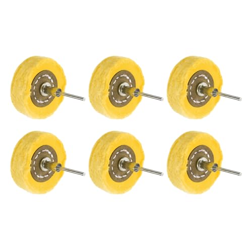 uxcell 2-Inch Buffing Polishing Pad Wheel Cotton with 1/8-inch Handle for Manifold Aluminum Stainless Steel Chrome Yellow 6 Pcs