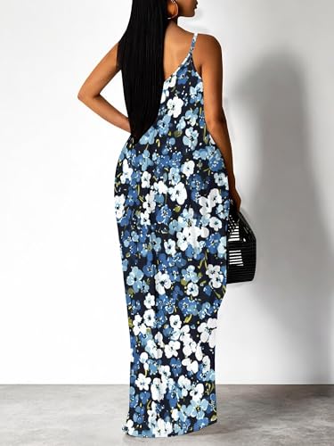 Image of SUZONANA Women's Plus Size Summer Dresses Spaghetti Print Maxi Dresses Long Loose Sundresses