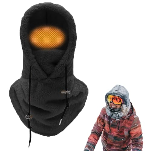Plüsch Sturmhaube Mütze,Winter Thermo Skimaske,Balaclava Fleece,Gesichtshaube Mütze mit Nackenwärmer Halswärmer,Bequem Winddicht,Geeignet für Outdoor-Wintersportarten wie Skifahren Radfahren,Schwarz