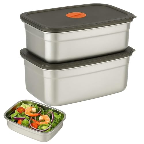 Image of Marve 1000 ML Fridge Storage Box 316 Stainless Steel Food Storage Containers | Food Grade, Leakproof Kitchen Organizer | Freshness Locking, Microwavable & Freezer Safe, Silver With Lid (1000 Ml 2 Pcs)