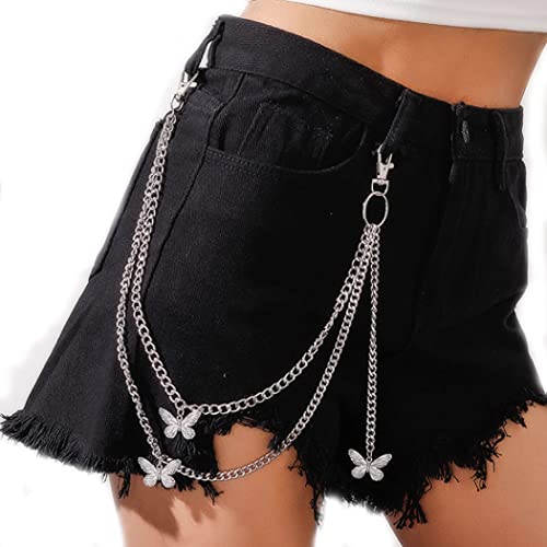 Jeweky Punk Wallet Chain Silver Pocket Chain Layered Belt Chains Butterfly Jean Chains for Women and Girls