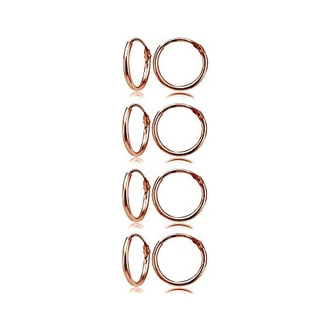 Rose Gold Flash Sterling Silver Small Endless 10mm Round Unisex Hoop Earrings for Men Women, Set of 4 Pr Cover