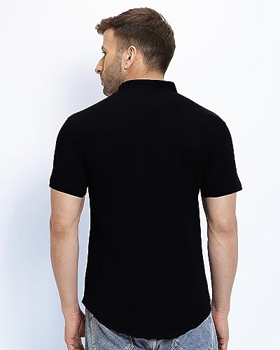 Image of EYEBOGLER Mens Cotton Blend Henley Neck Half Sleeve Solid Button Style Tshirt