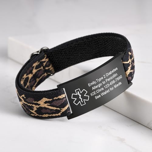 image for VNOX Medical Alert Bracelets for Men & Women with Free Engraving Adjus