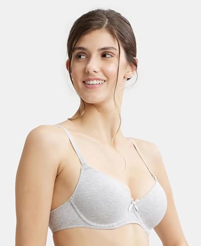 Image of Jockey 1245 Women Under-Wired Padded Super Combed Cotton Elastane Stretch Medium Coverage T-Shirt Bra with Detachable Straps