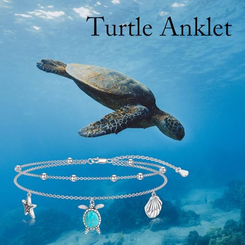 Tobillera de tortuga marina de plata 925 y turquesa para mujer 7