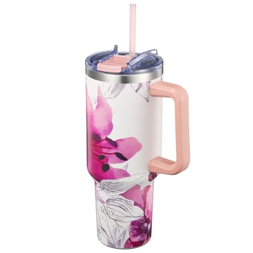 THILY Stainless Steel Insulated Travel Mug 40 oz Water Tumbler with Handle, Coffee Mug with Lid and Straws - Image 2