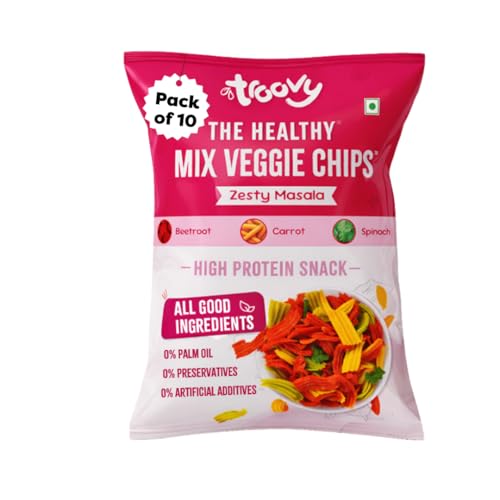 Image of Troovy Healthy Masala Vegetable Chips | Tasty & High Protein Snacks | 30% Of Protein Needs | No Palm Oil, Cholesterol or Trans Fats | 70g (Pack of 10)